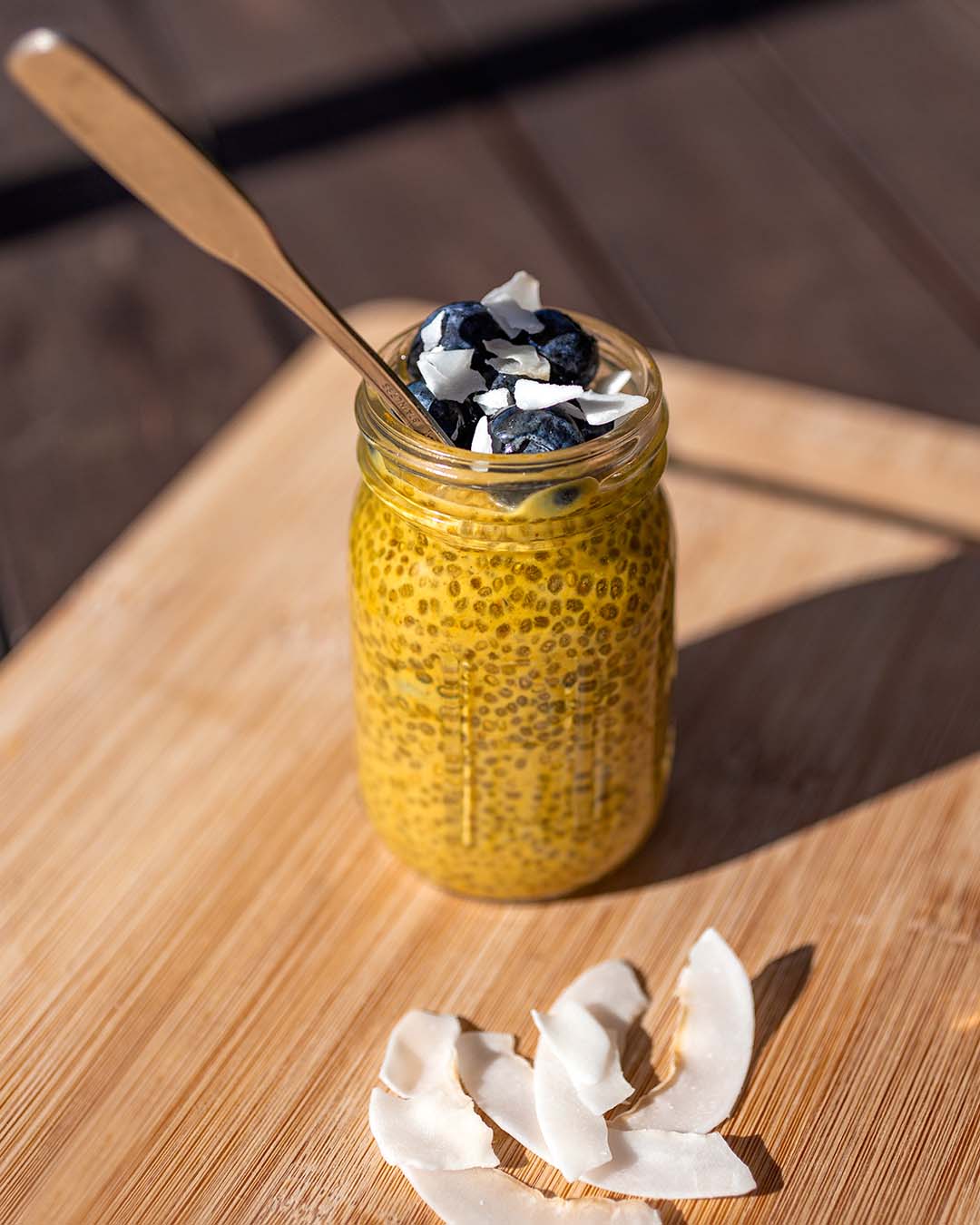Turmeric ginger chia pudding with toppings