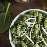 green pesto pasta with vegetables